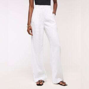 Abercrombie & Fitch White Linen High-Waist Pants